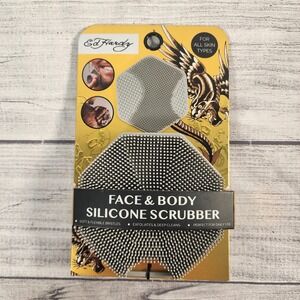 Ed Hardy Face and Body Silicone Scrubber Set Grey Exfoliating Skin Care New
